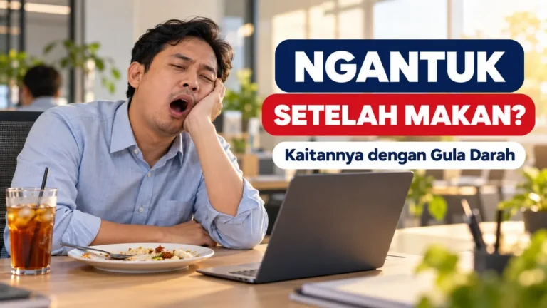 Pekerja kantor menguap mengantuk setelah makan siang nasi dan es teh manis di meja kerja